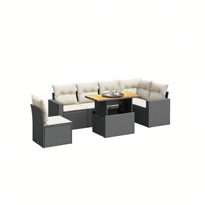 ชุดโซฟาหวายสีดำสำหรับสวน พร้อมเบาะโฟมความหนาแน่นสูง เฟอร์นิเจอร์กลางแจ้ง ดีไซน์ร่วมสมัย กันน้ำ ทนรังสียูวี ผลิตจากพลาสติก PE - Product Image 1