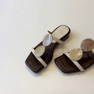 <b>Flat</b> <b>Sandals</b> Women Square Toe Genuine Sheepskin Leather Breathable Buckle Decoration Korean Style Casual Outdoor Wear - Product Image 1