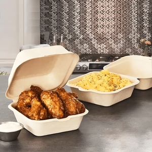 Wholesale 450ml Biodegradable Meat Food Packaging Sugarcane Pulp Clamshell Bagasse Burger Box