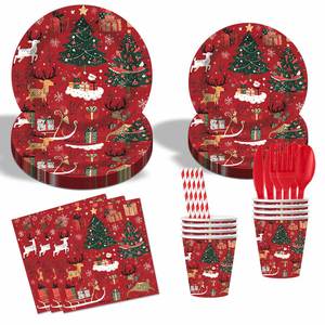 Wholesale Christmas Disposable <b>Paper</b> Plates Set Christmas Elk Theme Tableware <b>Paper</b> Plate <b>Tablecloth</b> Napkin Xmas Supplies - Product Image 3