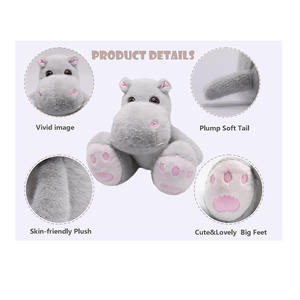 7983 カスタマイズふわふわグレーのカバのぬいぐるみ、大きな足付き、子供、男の子、女の子への誕生日、クリスマスプレゼント、カバのぬいぐるみ - Product Image 3