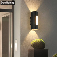 Applique murale extérieure LED, double tête éclairant vers le haut et vers le bas, applique murale ronde en aluminium minimaliste et créative pour porche/balcon/entrée
