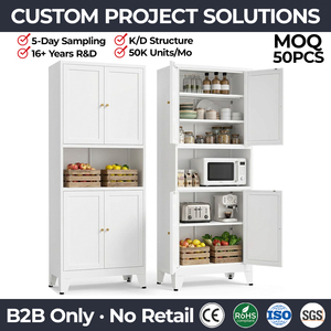Steel Kitchen Cabinet with Microwave Stand White Pantry Storage Cupboard for Apartment <strong>Office</strong> Disassembled Structure <strong>Sideboard</strong> - Product Image 1