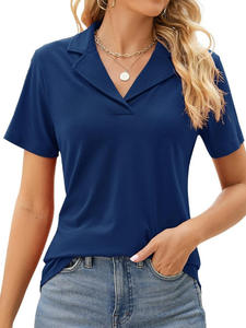 <span class=keywords><strong>Para</strong></span> <span class=keywords><strong>Amazon</strong></span> 2025 <span class=keywords><strong>Mujer</strong></span> Primavera Verano Nuevo Europeo Americano Transfronterizo Color sólido Cuello en V Camiseta de manga corta Lona suelta - Product Image 4