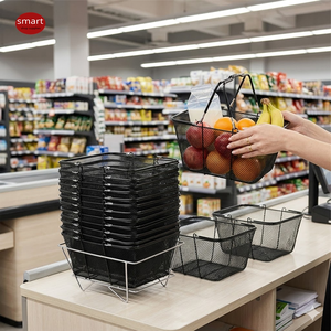 Panier de courses métallique empilable pour supermarché, panier à main en fil métallique pour épicerie - Product Image 5