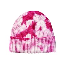 Nieuwe design tie-dye acryl vintage Y2K street beanie met 3D borduurwerk, geleidelijk veranderende gebreide ruitjes, strikjes en fruitmotief.
