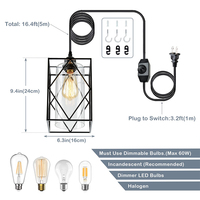 Lámpara Colgante con Interruptor para Colgante Cuadrado, Estilo Rústico, Luz Blanca Cálida para Isla de Cocina, Vestíbulo, Candelabro Central