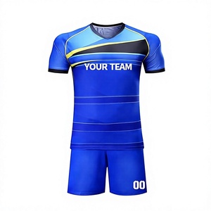 Conjunto de Uniforme de Fútbol Sublimado Personalizado, Camiseta de Manga Corta con Cuello en V para Hombre, Uniforme de Equipo Azul, Absorbe la Humedad, Ajuste Atlético, para Todas las Temporadas - Product Image 1