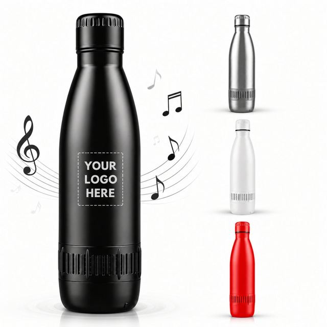 Custom Logo Stainless Steel Cola Shaped Sport Speaker Water Bottle Portable Wireless Music Vacuum Flask Promotional Gift Tumbler