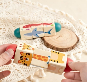 Jouet éducatif précoce pour enfants de 0 à 3 ans - Blocs de construction rotatifs en <span class=keywords><strong>bois</strong></span> sur le thème des animaux marins - Product Image 5