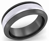 Maßgefertigter Schmuck Wolframcarbid-Ring Schwarz Silber Gebürsteter Mittelteil Abgeschrägte Kante Herren-Ehering OEM ODM