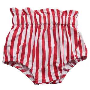红色和白色条纹印花婴儿大件柔软面料女孩灯笼裤圣诞短裤幼儿儿童大包