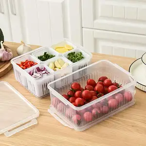 Caja de almacenamiento con tapa que incluye 6 cajas internas Trend Kitchen Draining Crisper Refrigerador Mantenimiento fresco Plástico Nuevo Cartón La