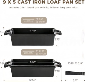 Molde para pan <span class=keywords><strong>de</strong></span> <span class=keywords><strong>hierro</strong></span> fundido con tapa-2 en 1 moldes para pan para hornear pan <span class=keywords><strong>de</strong></span> masa fermentada casero Juego <span class=keywords><strong>de</strong></span> moldes para pan <span class=keywords><strong>de</strong></span> <span class=keywords><strong>hierro</strong></span> fundido - Product Image 3