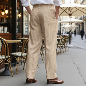 <span class=keywords><strong>Pantaloni</strong></span> Casual da Uomo in <span class=keywords><strong>Lino</strong></span> <span class=keywords><strong>a</strong></span> <span class=keywords><strong>Righe</strong></span> Vintage, Stile Retrò, Traspiranti e Comodi per l'Estate - Product Image 6