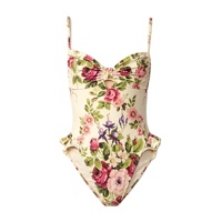 Maillot de bain une pièce personnalisé pour femme en tissu recyclé, motif floral, bretelles spaghetti, volants, coupe haute, monokini, pour la plage