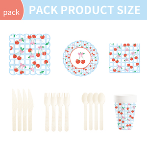 Juego de Vajilla Desechable DAMAI con Diseño de Cereza para Fiestas Infantiles, Platos, Vasos y Servilletas de Papel en Color Azul Claro - Product Image 6