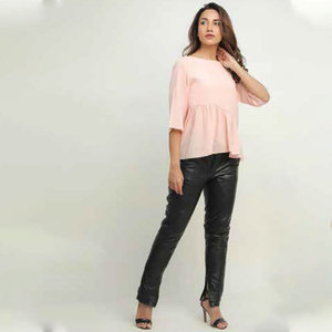 Chemisier Rose Tendance à Manches Courtes pour Femme, Style Babydoll, Décontracté, Taille Froncée, Volants, Peplum, Léger – Nouvelle Collection - Product Image 3