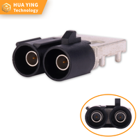 Konektor transmisi data kecepatan tinggi tahan air horizontal dengan pelat tenggelam dua lubang FAKRA, kabel Lvds yang dapat disesuaikan.