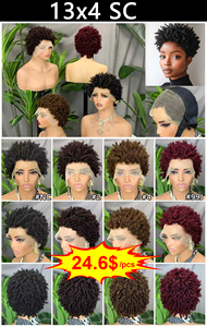 โปรโมชั่น $24.6 Letsfly วิกผม Pixie Cut แบบเต็มศีรษะ 13x4 พร้อมผมเบบี้แฮร์ สีน้ำตาล, สีแดงเบอร์กันดี ผมแท้ 100% วิกผมสั้นแบบ Afro Curly - Product Image 4