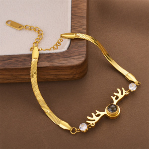 Best-seller transfrontalier - Bracelet en acier titane avec projection « Je t'aime » en 100 langues, chaîne en os de serpent pour femmes, bijoux - Product Image 3