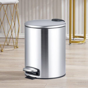 5L Fingerprint Proof Bathroom <strong>Trash</strong> <strong>Can</strong>, Brushed Stainless Steel 1.3-Gallon Round Step Garbage <strong>Can</strong> Foot Pedal <strong>Trash</strong> Bin - Product Image 1