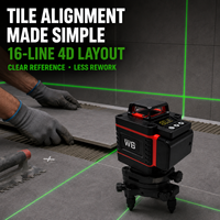 Niveau laser vert industriel 4D à 16 lignes avec auto-nivellement et ligne croisée à 360 degrés pour la pose de carrelage mural/sol