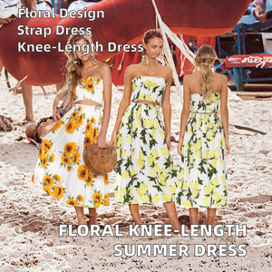 Vestido Casual de Verano para Mujer, Cuello Alto, Estampado Floral, Cintura Ultra Alta, Estilo Elegante con Espalda Descubierta y Estampado Digital - Product Image 2
