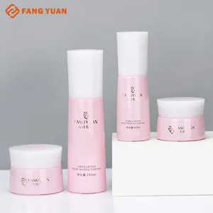 China Fábrica De Vidro Rosa Conjuntos de Garrafas De Vidro Embalagens De Cosméticos Garrafa Bomba Loção Containers