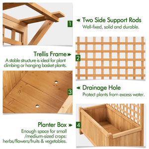 Bac à fleurs <span class=keywords><strong>surélevé</strong></span> d'extérieur pour plantes grimpantes, jardinière en bois avec treillis, structure de jardin en cèdre - Product Image 5