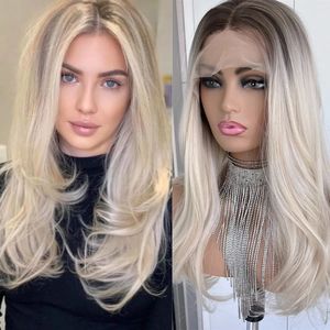 Perruque de qualité Qingdao, ombrée blond platine, coupe en couches, cheveux vierges européens, cuticules alignées, perruque à <span class=keywords><strong>dentelle</strong></span> transparente - Product Image 1