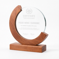 Trophée en cristal avec base en bois ronde personnalisable, avec logo professionnel, best-seller, trophée en verre cristal avec base en bois vierge