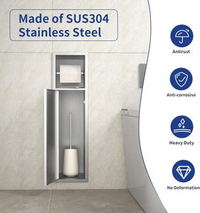 304 SUS Multi-functional <strong>Tissue</strong> <strong>Dispenser</strong> Trash Can Toilet Brush Holder Bathroom Concealed Recessed Niche Toilet Paper Holder