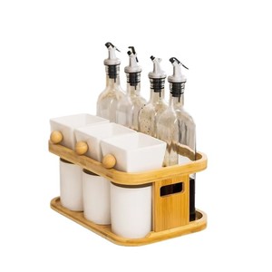 Étagère de rangement en bois, support créatif transfrontalier à double couche pour condiments de bureau, étagère à épices en bois massif - Product Image 5