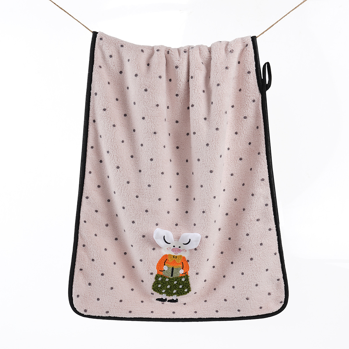 Serviette cochon à pois en molleton corail [rose clair]