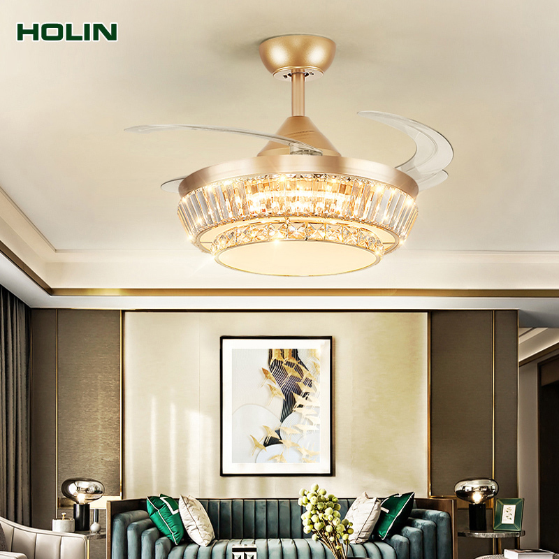 Fancy Folding Transparent Hidden Blade Invisible Led Celling Fan Lamp Remote Control Ceiling Fan with Light