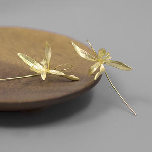 INATURE 925 plata esterlina joyería hecha a mano elegante orquídea flor gota pendientes colgantes - Product Image 3