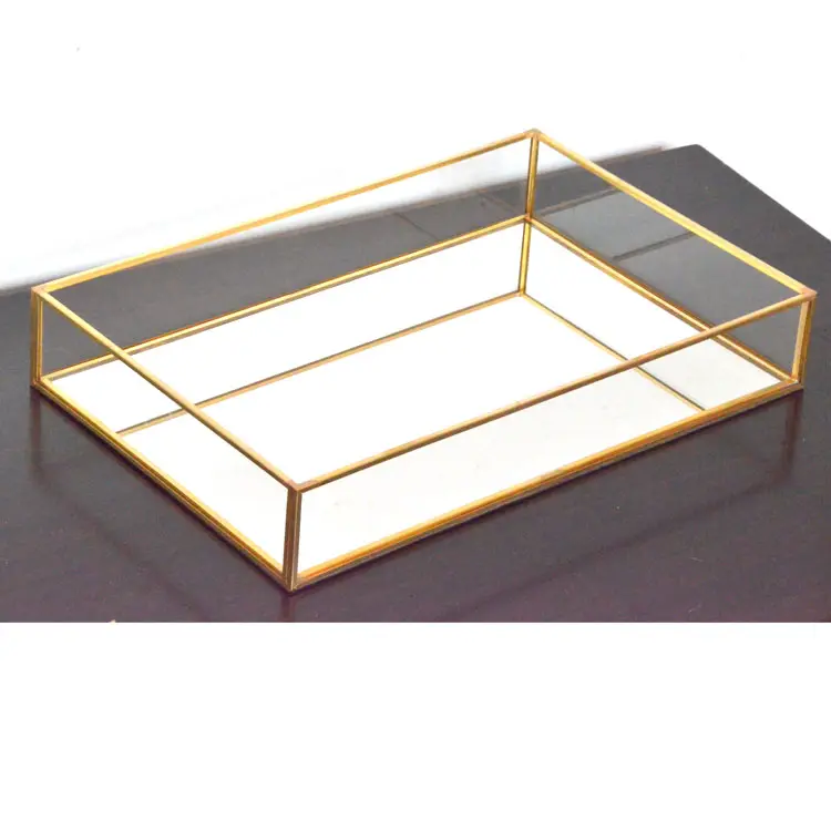 metal glass mirrored gold custom ring presentation tray jewelry display