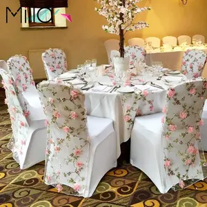 Elegante bordado de flores 3D Organza tapa de silla cubierta trasera decoración de boda
