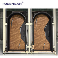 Rogenilan Villa de lujo Puerta abatible de entrada arqueada de aluminio Puerta de entrada frontal de seguridad grabada en 3D Puerta exterior residencial