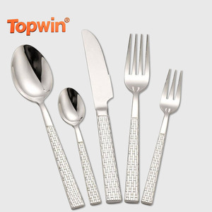 Modern Design 5 Pieces Hammered Handle Silver Flatware Stainless Steel Cutlery <b>Set</b> for Restaurants - Product Image 1