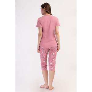 Traje de dormir capri ovalado de manga corta con cuello redondo para mujer - Product Image 1