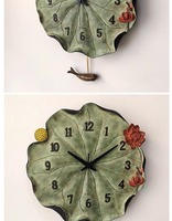 Grande Horloge Murale en Résine Décorative de Luxe pour la Maison, 14 Pouces, Motif Feuille de Lotus Pastorale, Silencieuse, Écologique, Septime, pour Salon