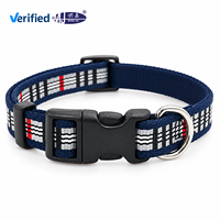 Collier pour chien en nylon tissé bleu marine à carreaux, boucle à dégagement rapide réglable, anneau en D métallique, motif personnalisé, vente en gros