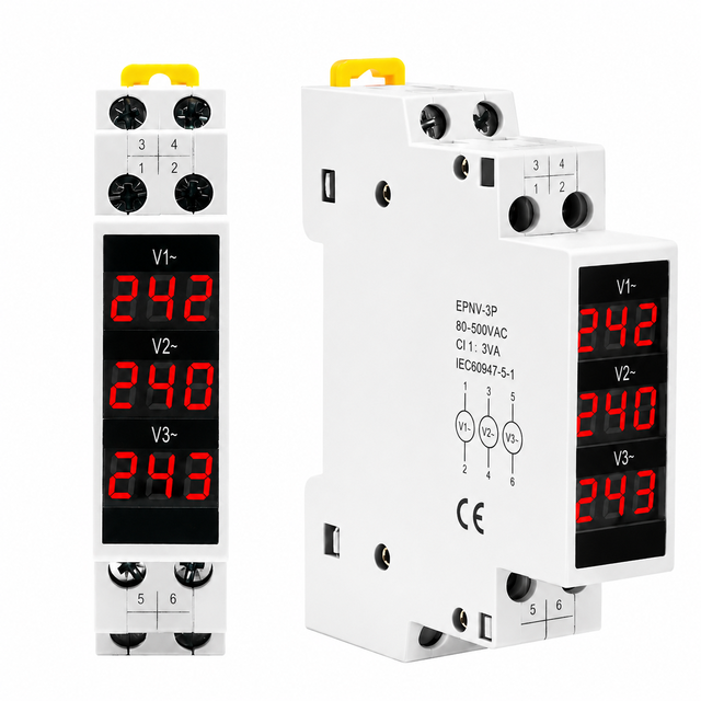 EPEPRO 3 Phase Ammeter LED Display High Accuracy Amp Meter AC 80-500V Current Meter DIN35MM Rail Voltmeter Red