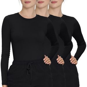 Women <b>Long</b> <b>Sleeve</b> Scrub <b>Undershirt</b> High Neck Breathable Spandex Cotton 3 Pack for Nurse Uniforms - Product Image 6