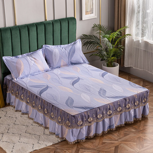 Jupe de <span class=keywords><strong>lit</strong></span> et couvre-<span class=keywords><strong>lit</strong></span> ensemble de trois pièces draps en fourrure épaissie en dentelle taie d'oreiller à bord à volants - Product Image 6