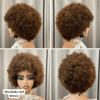 Perruques Courtes Afro Frisées et Bouclées pour Femmes Noires, 100% Cheveux Humains Indiens Remy, Fabriquées à la Machine, Naturelles, 10 Pouces
