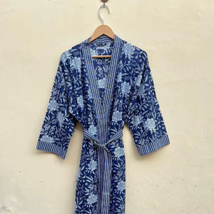 Bata de Algodón Indio, Kimono de Algodón de Lujo, Ropa de Estar en Casa, Kimono de Algodón con Estampado de Bloques, Bata de Algodón, Kimono, Bata de Baño para Mujer - Product Image 1