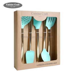 Promotional Colorful <strong>Kitchen</strong> <strong>Accessories</strong> 5pcs Silicone <strong>Kitchen</strong> Utensils Set with Oblate Coating <strong>Copper</strong> Handle - Product Image 2